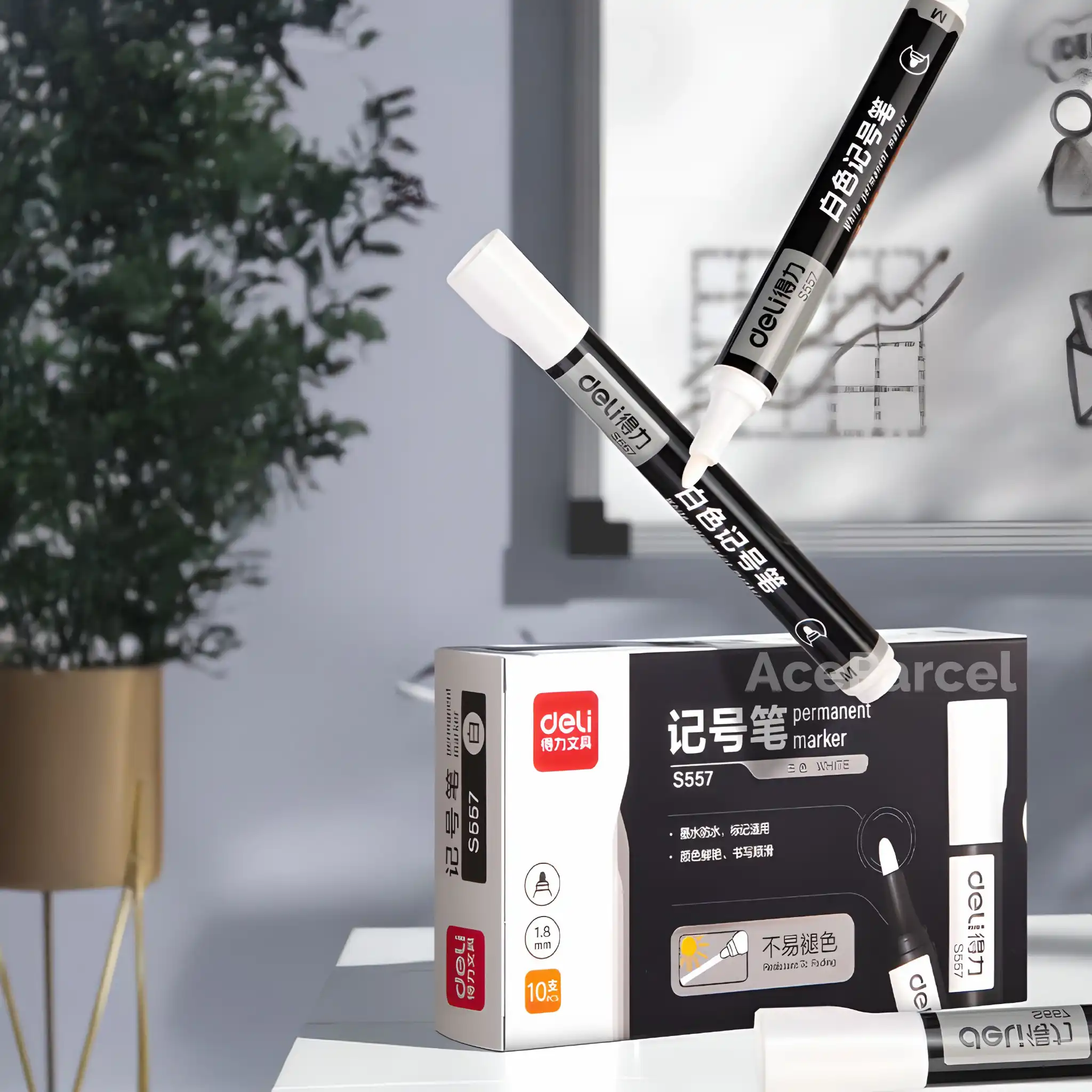 Deli Permanent Marker (White) - Image 4